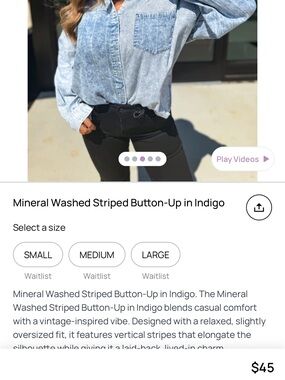 Light Indigo Mineral Washed Striped Button-Up Shirt
